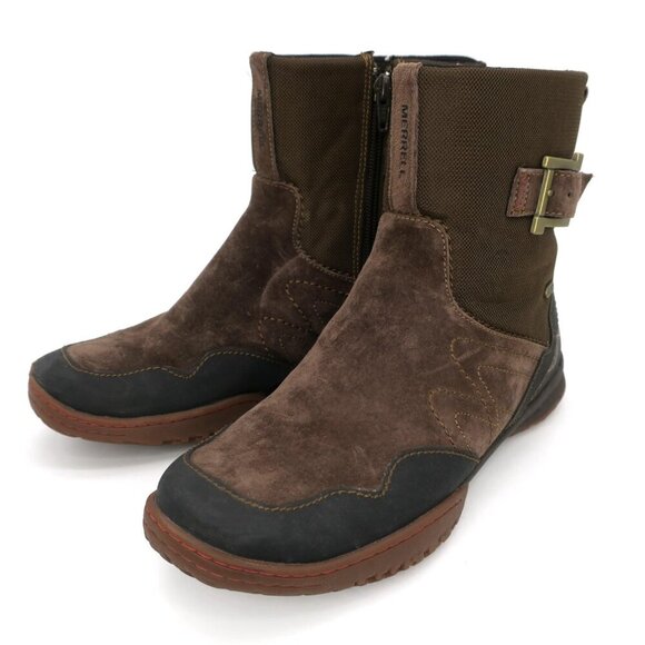 Merrell Espresso Albany Brown Leather Zip Ankle Boots Dry J42356 Women's 7M - Picture 2 of 4